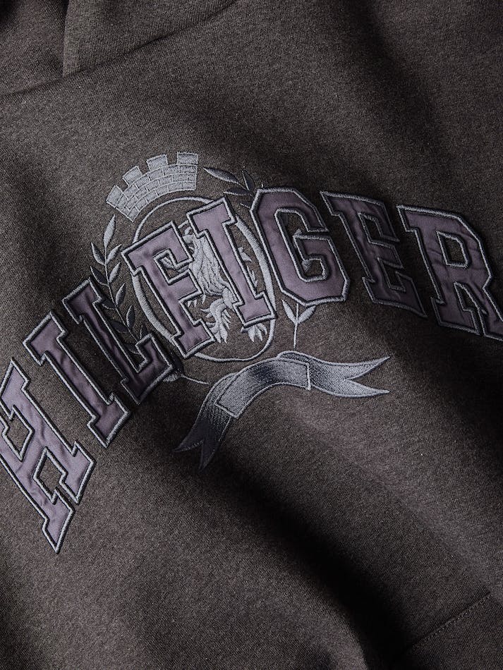 Tommy Hilfiger Crest Applique Oversized Men's Hoodie Dark Grey | EEBUpMkXXJgQ