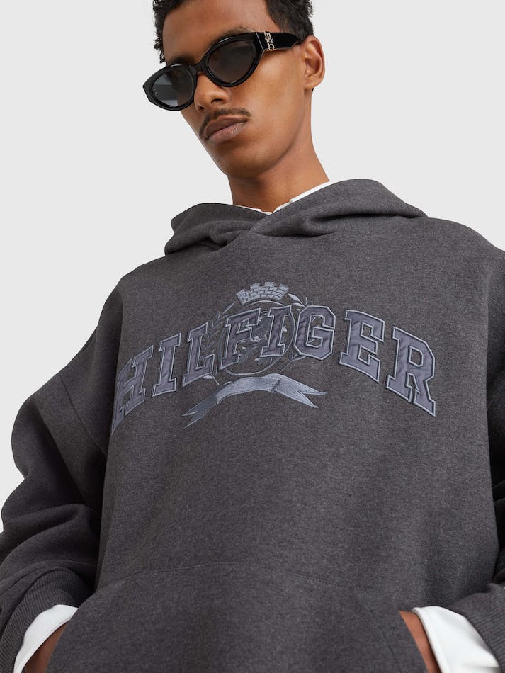 Tommy Hilfiger Crest Applique Oversized Men's Hoodie Dark Grey | EEBUpMkXXJgQ