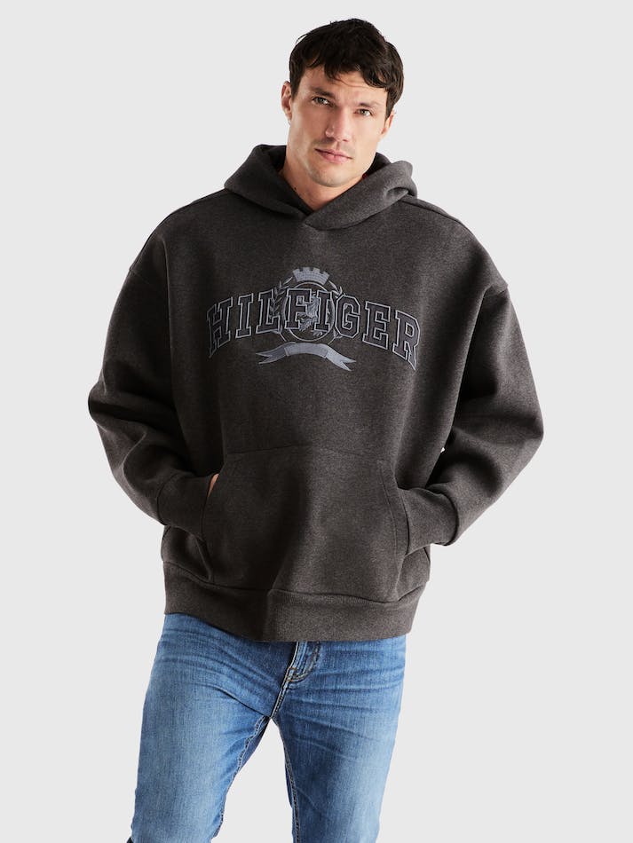 Tommy Hilfiger Crest Applique Oversized Men's Hoodie Dark Grey | EEBUpMkXXJgQ