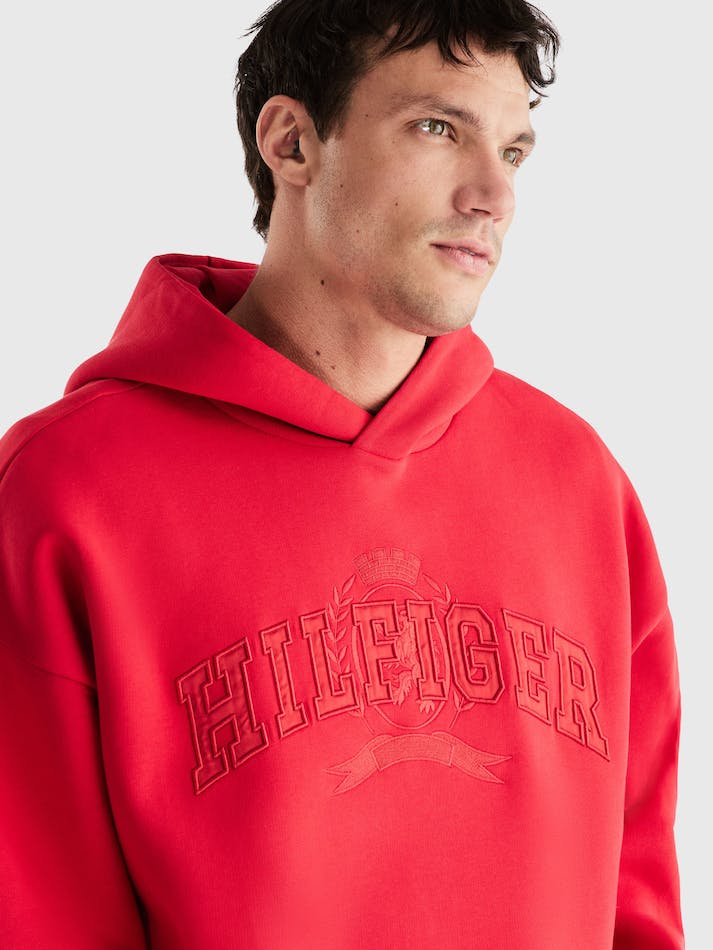 Tommy Hilfiger Crest Applique Oversized Men's Hoodie Red | rc0e6iy1fmmw