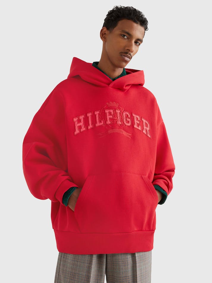 Tommy Hilfiger Crest Applique Oversized Men's Hoodie Red | rc0e6iy1fmmw