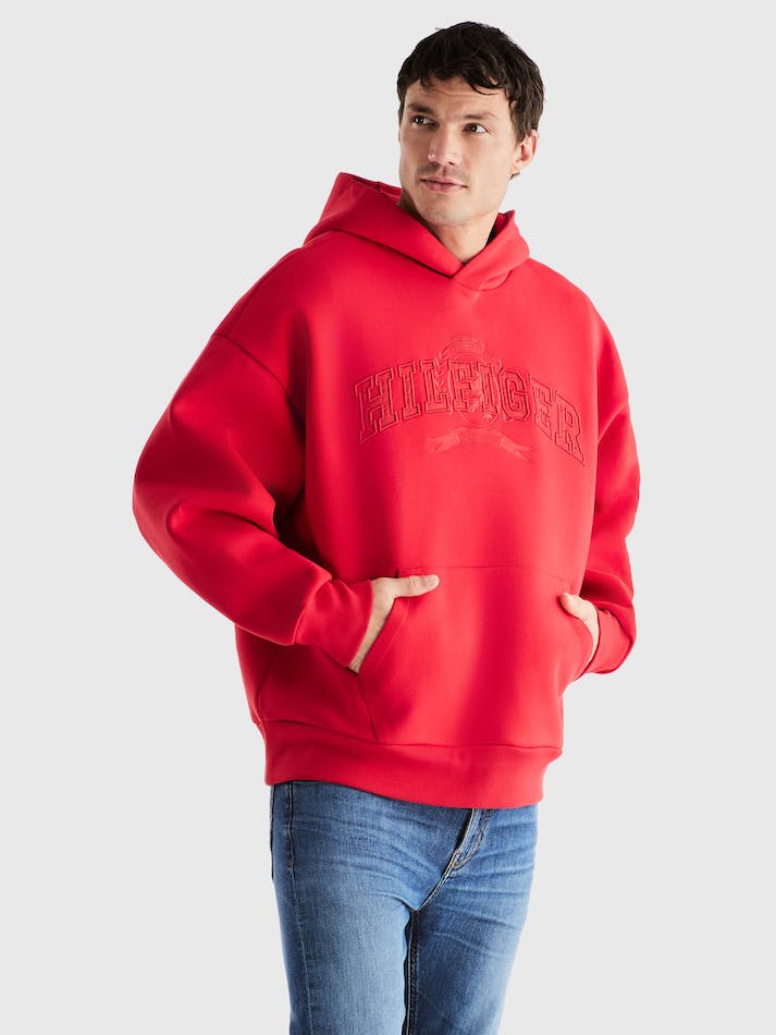 Tommy Hilfiger Crest Applique Oversized Men's Hoodie Red | rc0e6iy1fmmw