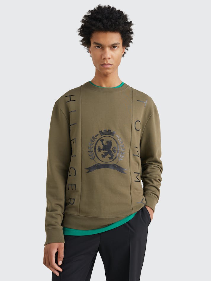 Tommy Hilfiger Crest Crew Men's Sweatshirts Green | gncDzCdT3oSq