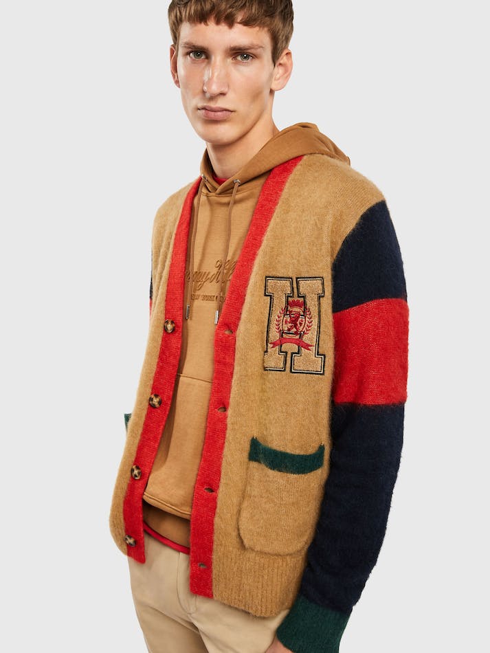 Tommy Hilfiger Crest Embroidery Colour-Blocked Men's Cardigan Khaki | zcaihEwSBJJm