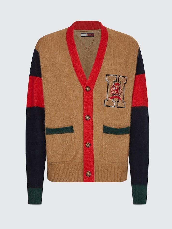 Tommy Hilfiger Crest Embroidery Colour-Blocked Men's Cardigan Khaki | zcaihEwSBJJm