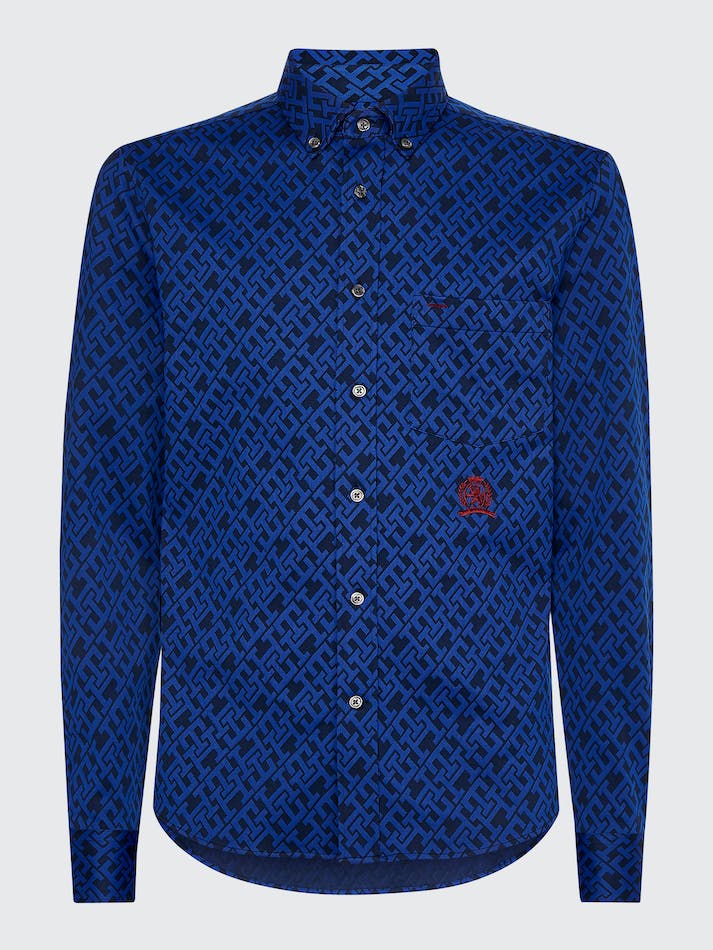 Tommy Hilfiger Crest Embroidery Monogram Men's Shirts Blue | PJAcqXdSWrh2