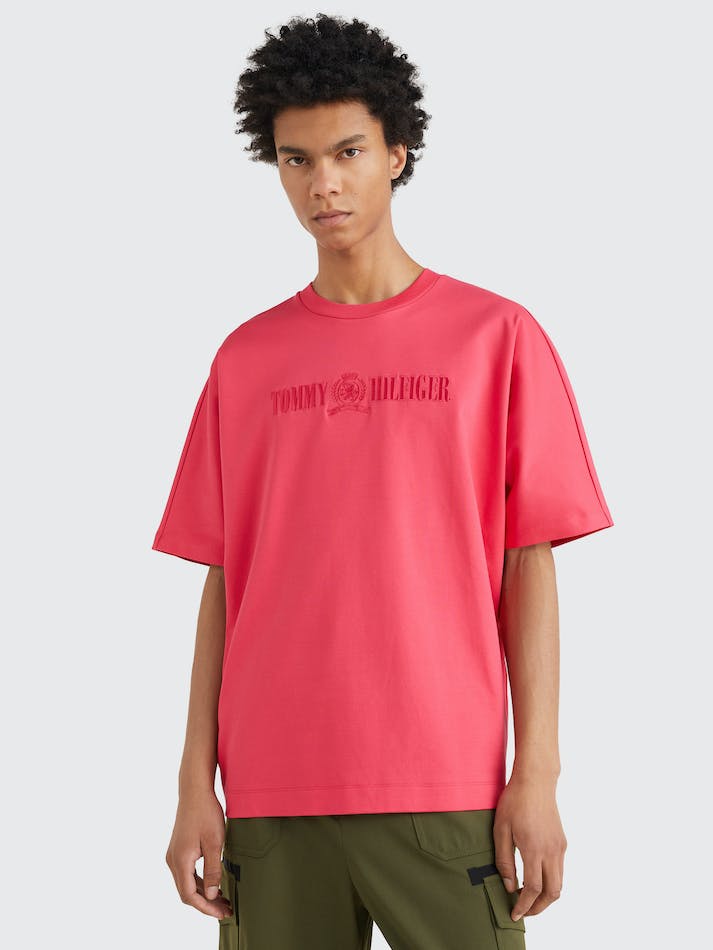 Tommy Hilfiger Crest Embroidery Organic Cotton Men's T Shirts Pink | 4cEiGtJdFUvG