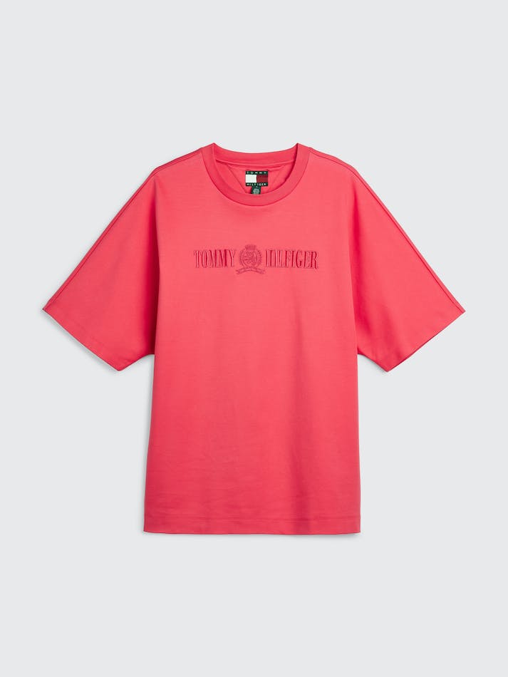 Tommy Hilfiger Crest Embroidery Organic Cotton Men's T Shirts Pink | 4cEiGtJdFUvG