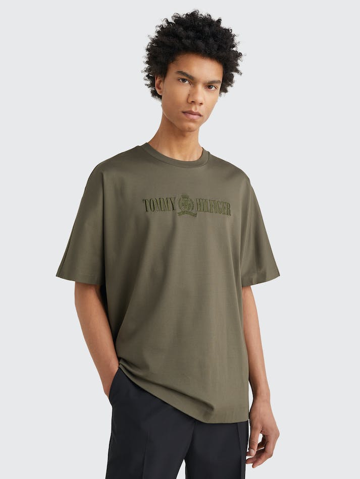 Tommy Hilfiger Crest Embroidery Organic Cotton Men's T Shirts Green | T0BrTKaBmqw2