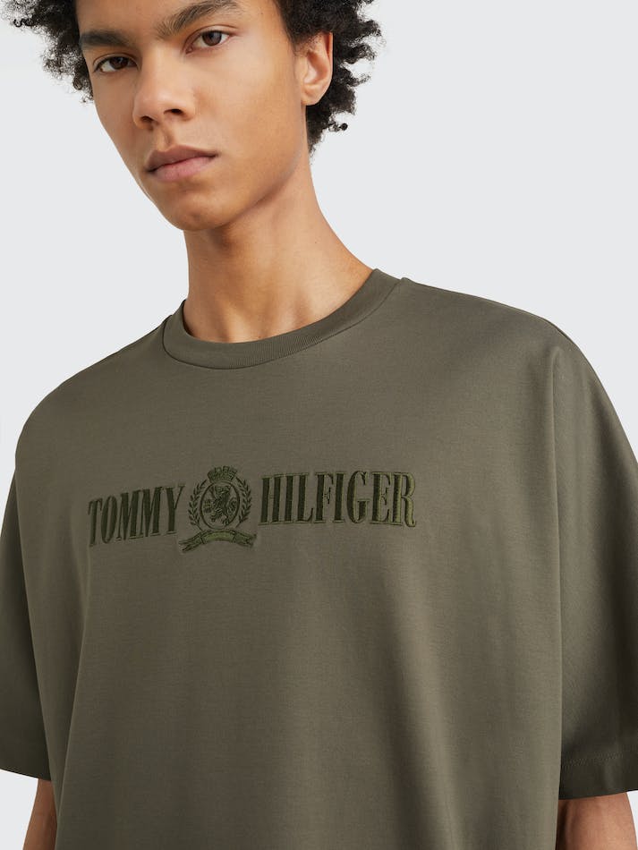 Tommy Hilfiger Crest Embroidery Organic Cotton Men's T Shirts Green | T0BrTKaBmqw2