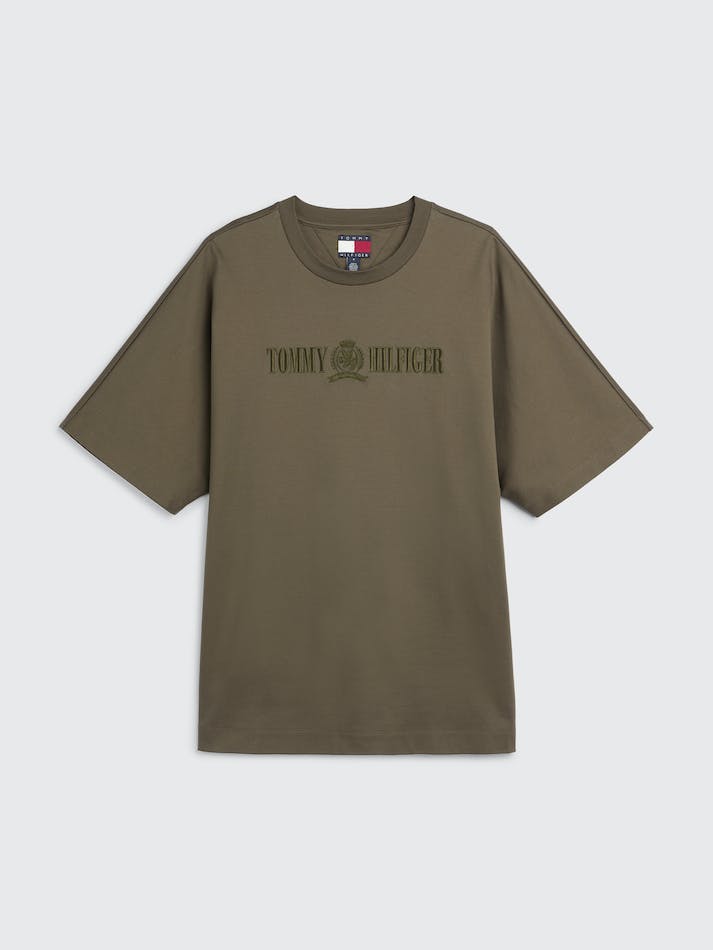 Tommy Hilfiger Crest Embroidery Organic Cotton Men's T Shirts Green | T0BrTKaBmqw2