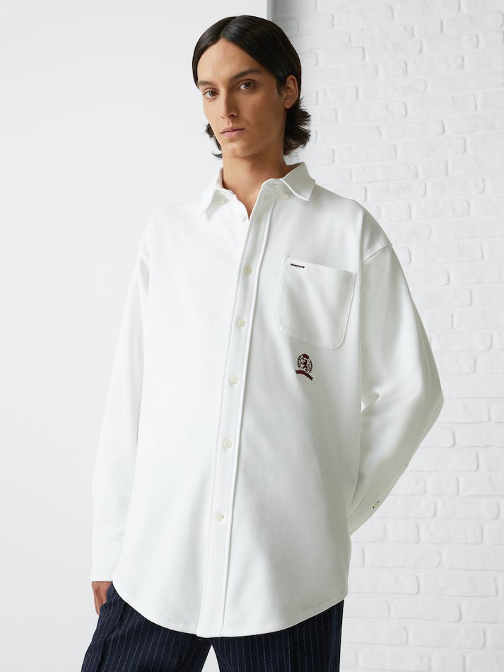 Tommy Hilfiger Crest Embroidery Pique Men's Shirts White | 8dype5oIqbha