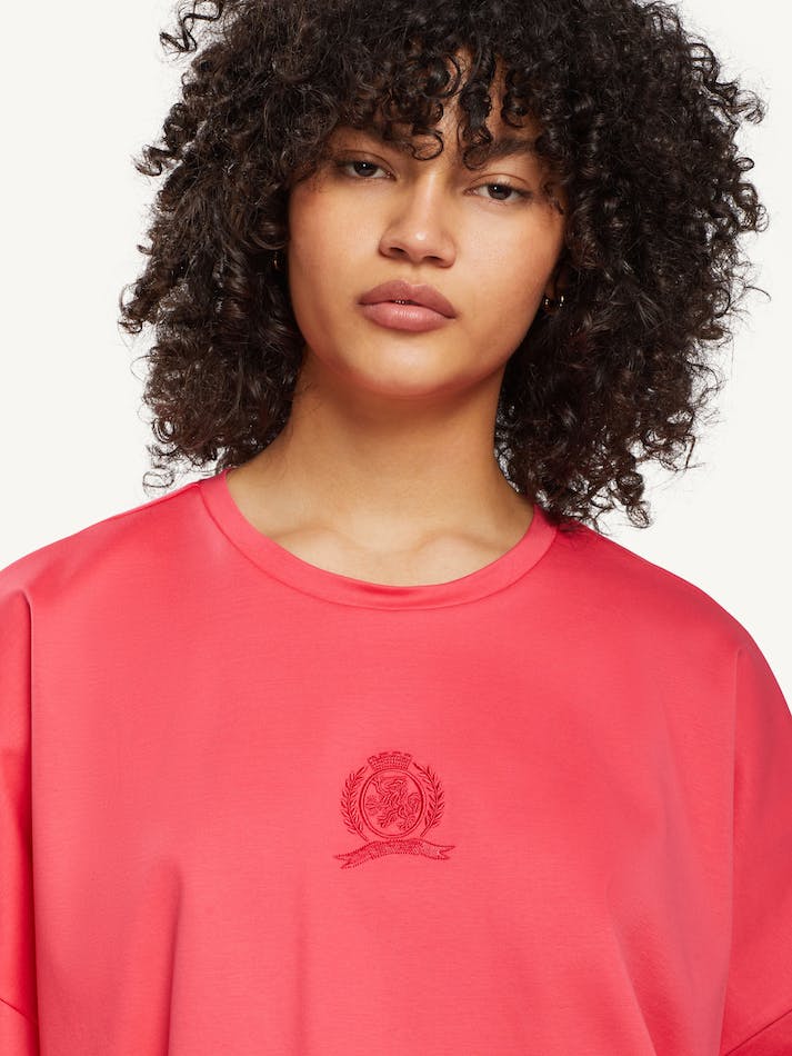 Tommy Hilfiger Crest Embroidery Relaxed Fit Women's T Shirts Pink | VEoygPP59Mp8