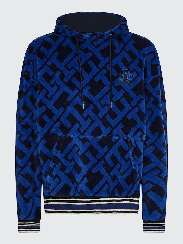 Tommy Hilfiger Crest Fleece Men's Hoodie Blue | sSwIyE63Fx7a