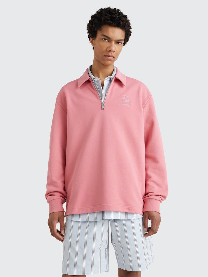 Tommy Hilfiger Crest Half-Zip Men's Sweatshirt Pink | p09PlDSAza95