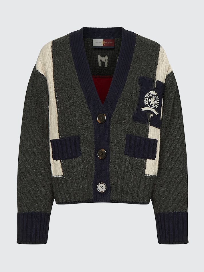 Tommy Hilfiger Crest Letterman Relaxed Fit Women's Cardigan Dark Grey | eJIbDw2aoCsR