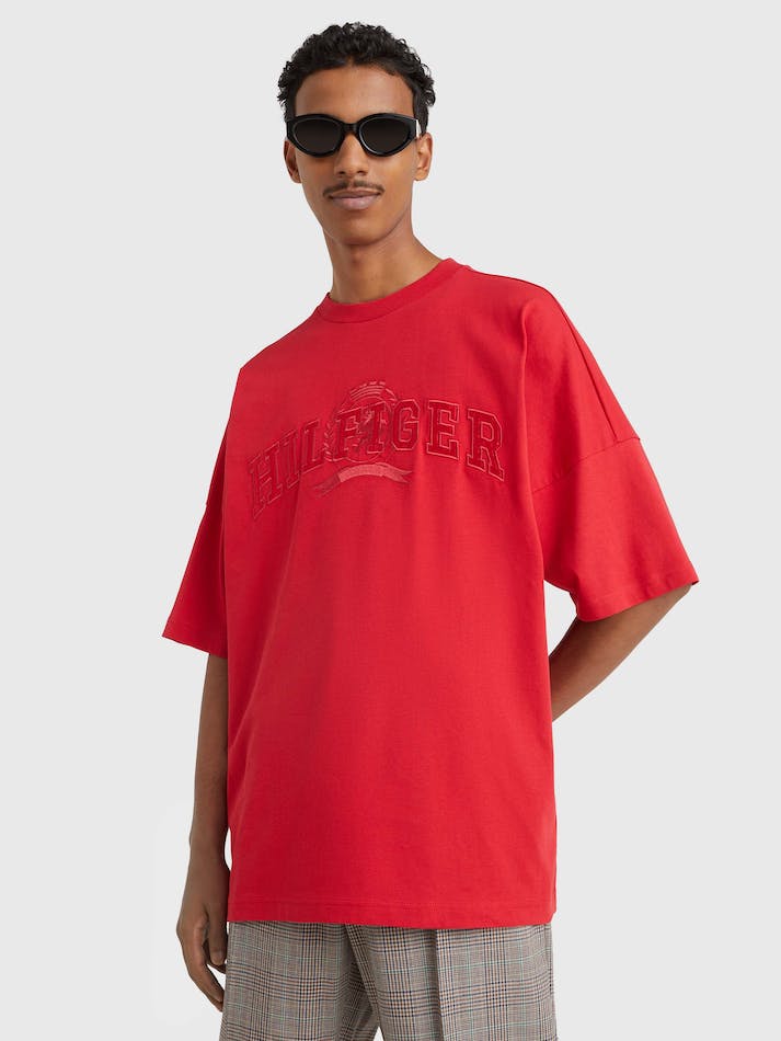 Tommy Hilfiger Crest Organic Cotton College Men's T Shirts Red | rBGnhCVUFv4t