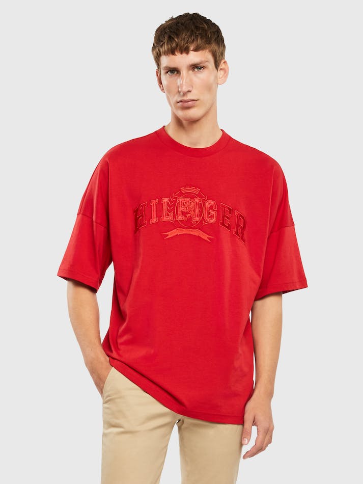 Tommy Hilfiger Crest Organic Cotton College Men's T Shirts Red | rBGnhCVUFv4t