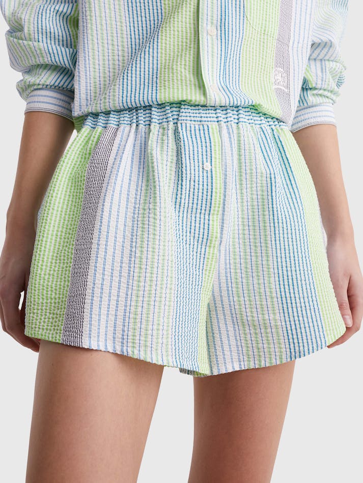 Tommy Hilfiger Crest Seersucker Ithaca Stripe Mini Women's Shorts Light Green | i2ub6ud65zNG