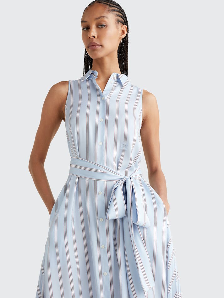 Tommy Hilfiger Crest Sleeveless Stripe Maxi Shirt Women's Dress Multicolor | nrbdHkEpezmI