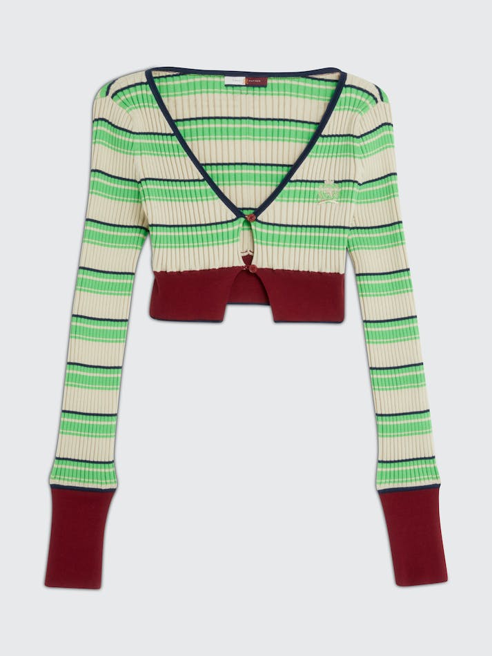 Tommy Hilfiger Crest Stripe Cropped Slim Fit Women's Cardigan Brown | fq42kYYSCoIM