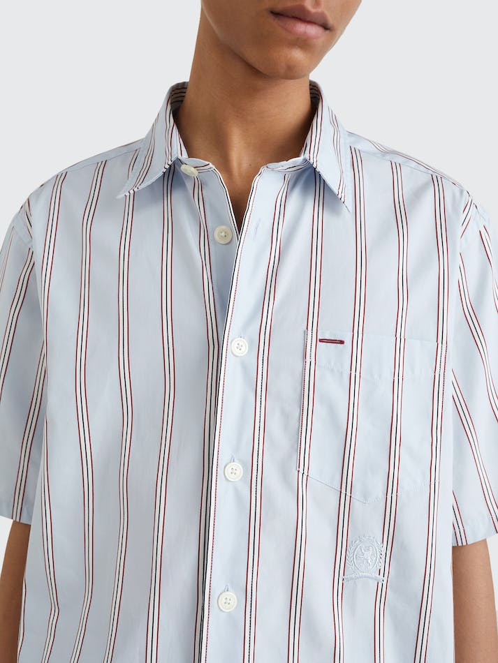 Tommy Hilfiger Crest Stripe Short Sleeve Men's Shirts Multicolor | XUI0m7bYwJtQ