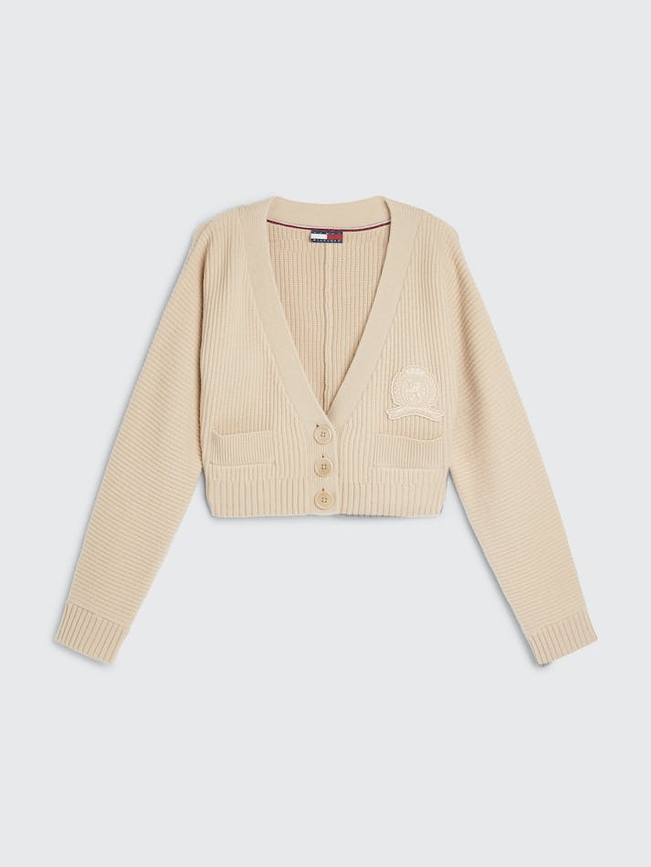 Tommy Hilfiger Crest Wool Cashmere Women's Cardigan Beige Grey | xeug0YsUJBDS