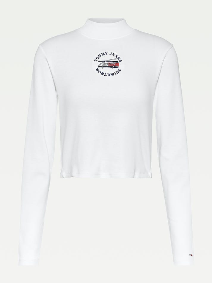 Tommy Hilfiger Cropped Fit Long Sleeve Women's T Shirts White | nsLQMVUGvV4p