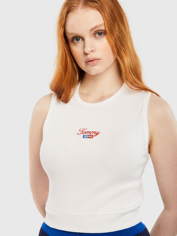 Tommy Jeans Cropped Logo Tank Women's Tops White | LTeCQWt6Lbw4