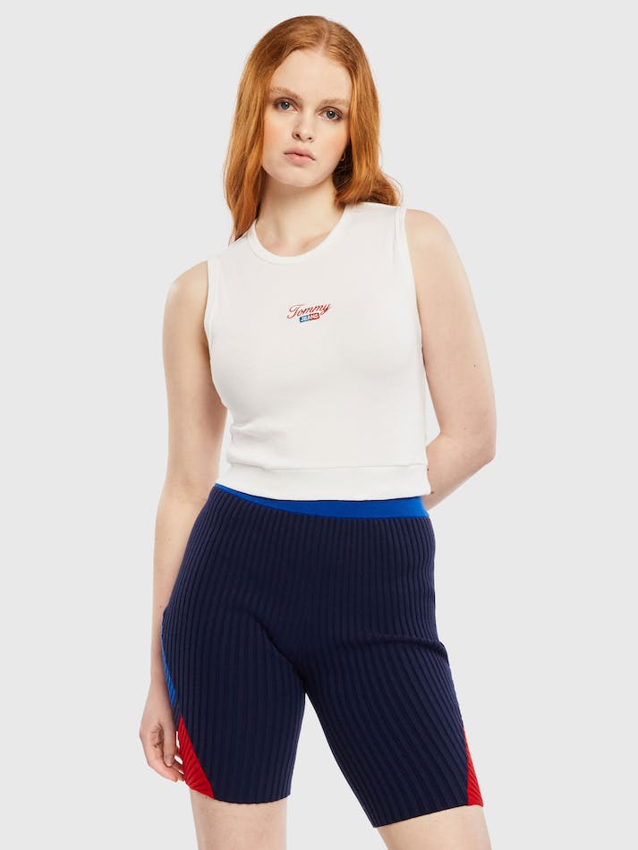 Tommy Jeans Cropped Logo Tank Women\'s Tops White | LTeCQWt6Lbw4