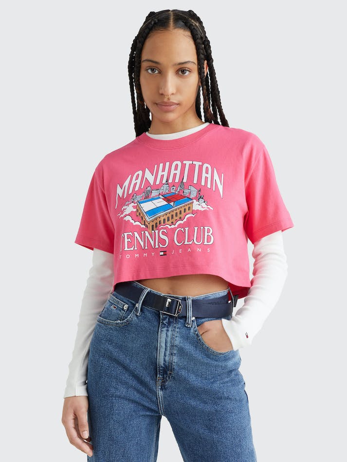 Tommy Jeans Cropped Logo Women's T Shirts Pink | 9eNfvFcA6p2c