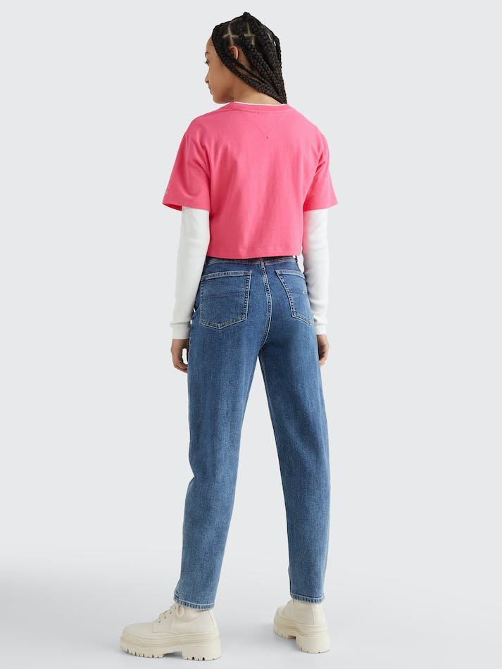 Tommy Jeans Cropped Logo Women's T Shirts Pink | 9eNfvFcA6p2c