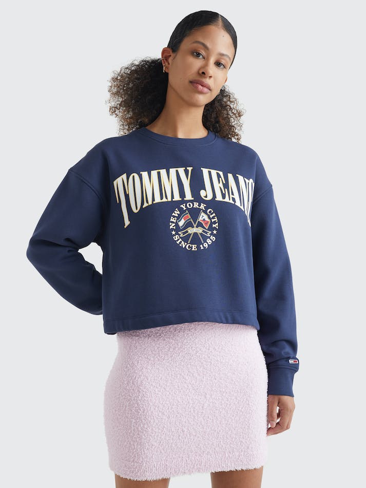 Tommy Jeans Cropped Relaxed Fit Logo Women's Sweatshirt Navy | 270u3lHQgAhA