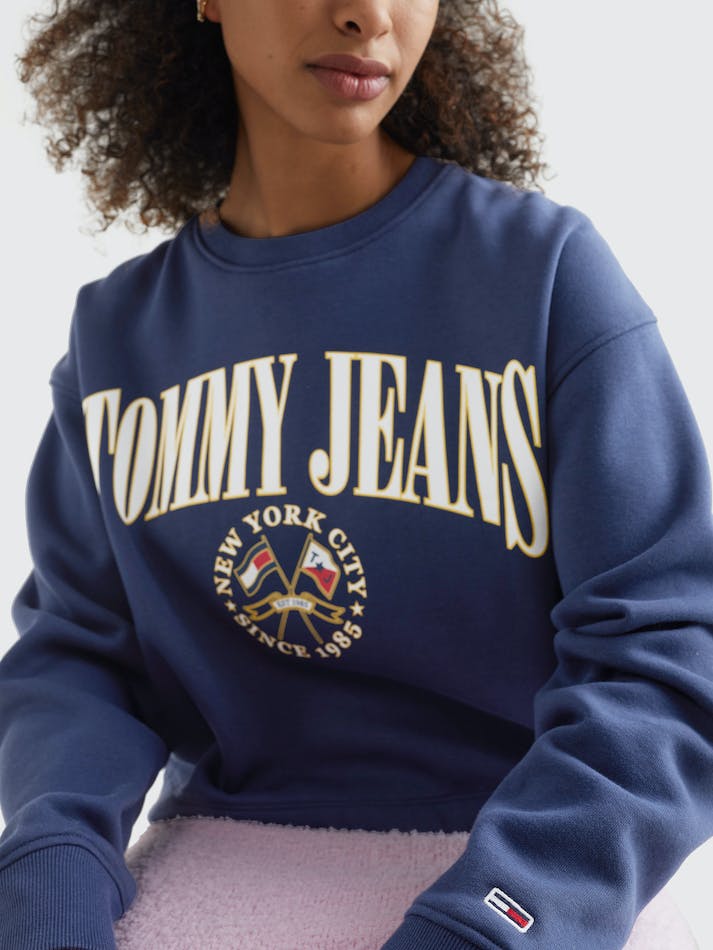 Tommy Jeans Cropped Relaxed Fit Logo Women's Sweatshirt Navy | 270u3lHQgAhA