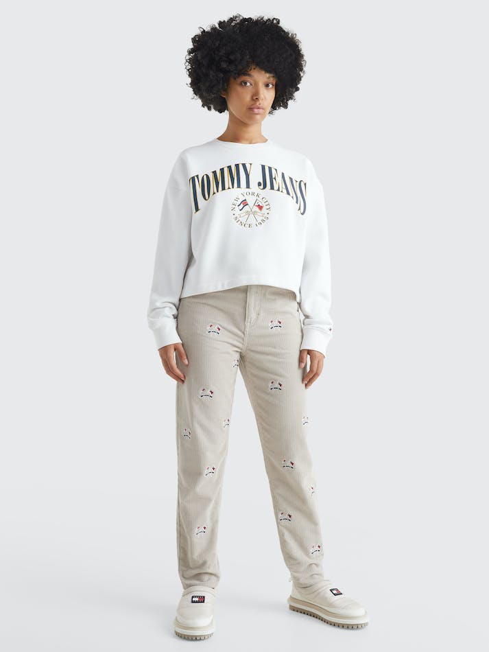 Tommy Jeans Cropped Relaxed Fit Logo Women\'s Sweatshirt White | 8L98mmo7Jiwy