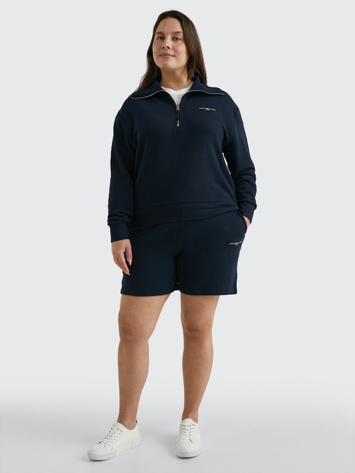 Tommy Hilfiger Curve 1985 Collection Logo Half-Zip Women's Jumpers Blue | MXhG1vok8inV