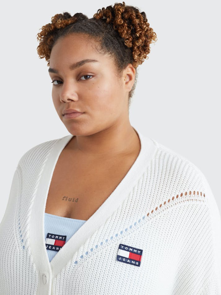 Tommy Jeans Curve Badge Knitted Women's Cardigan White | IkQJ5ve3B3eD