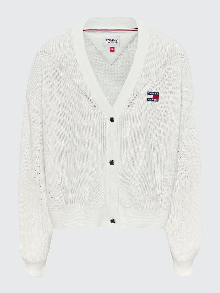 Tommy Jeans Curve Badge Knitted Women's Cardigan White | IkQJ5ve3B3eD