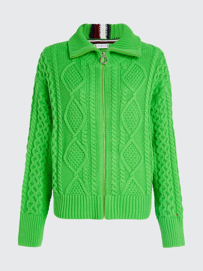 Tommy Hilfiger Curve Cable Knit Zip-Thru Relaxed Women's Cardigan Light Green | W9ILRqngNU61