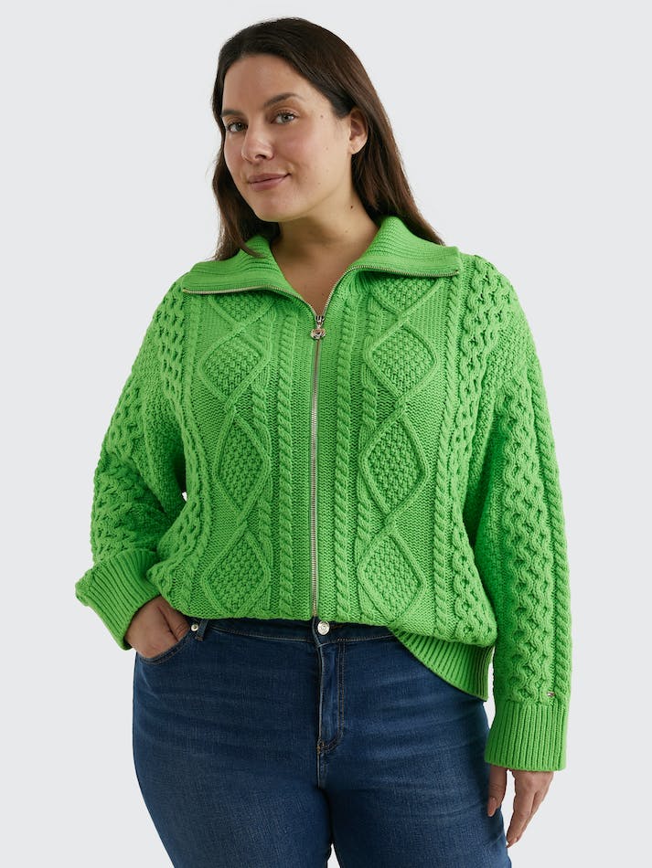 Tommy Hilfiger Curve Cable Knit Zip-Thru Relaxed Women\'s Cardigan Light Green | W9ILRqngNU61