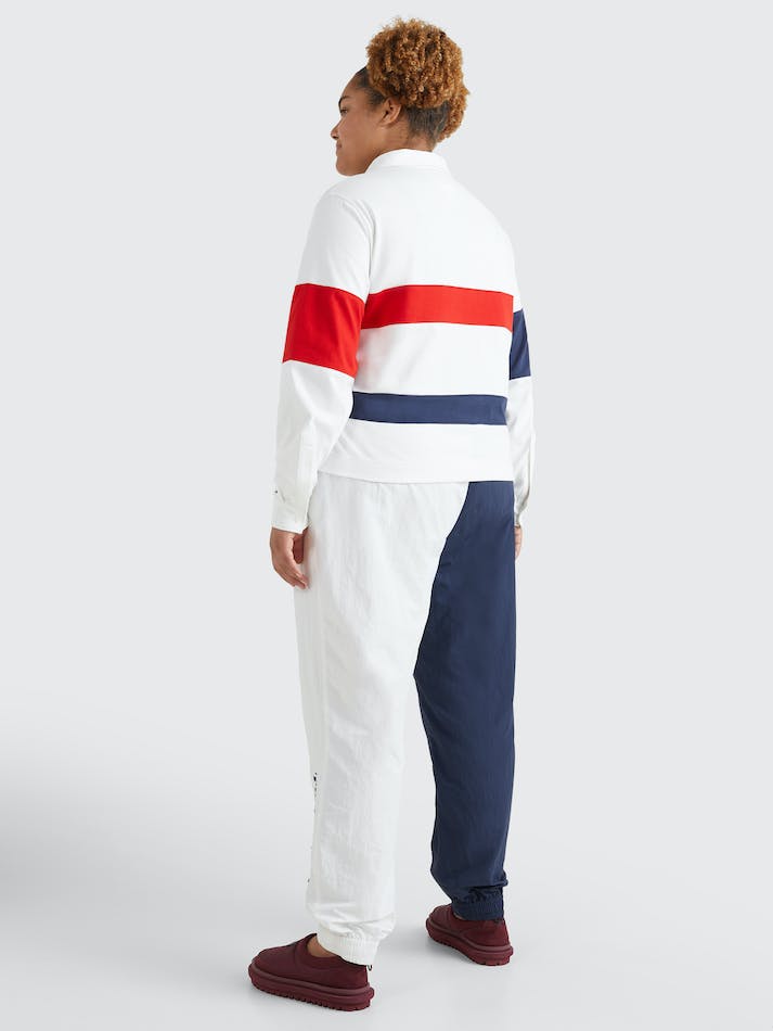 Tommy Jeans Curve Colour-Block Oversized Long-Sleeved Women's Polo Shirts White / Multicolor | UonOhvOUWHvS