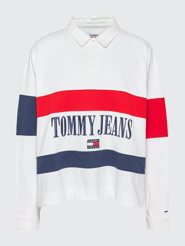 Tommy Jeans Curve Colour-Block Oversized Long-Sleeved Women's Polo Shirts White / Multicolor | UonOhvOUWHvS