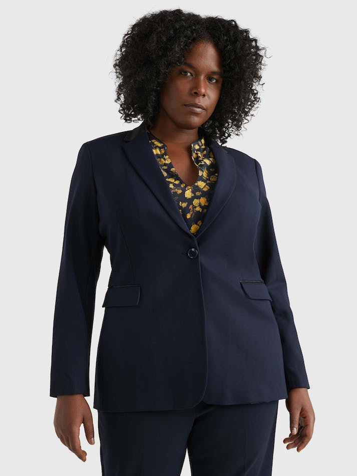 Tommy Hilfiger Curve Contrast Trim Women's Blazers Blue | lNFc8oy5G8Ht