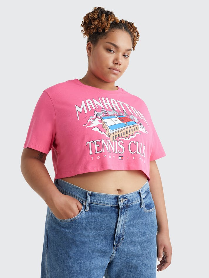 Tommy Jeans Curve Cropped Logo Women's T Shirts Pink | ScZPpZep82cq