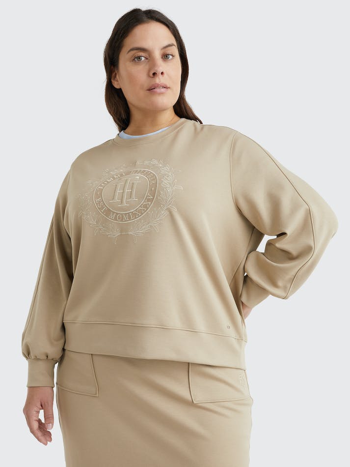 Tommy Hilfiger Curve Embroidery Women's Sweatshirt Beige | n9UXacAcKH1O