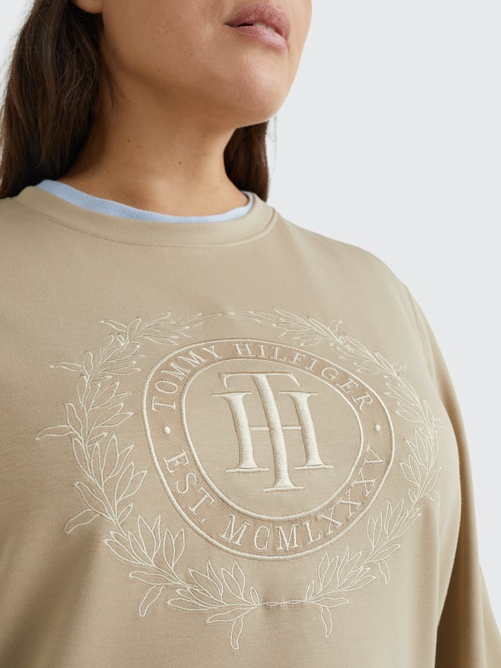 Tommy Hilfiger Curve Embroidery Women's Sweatshirt Beige | n9UXacAcKH1O