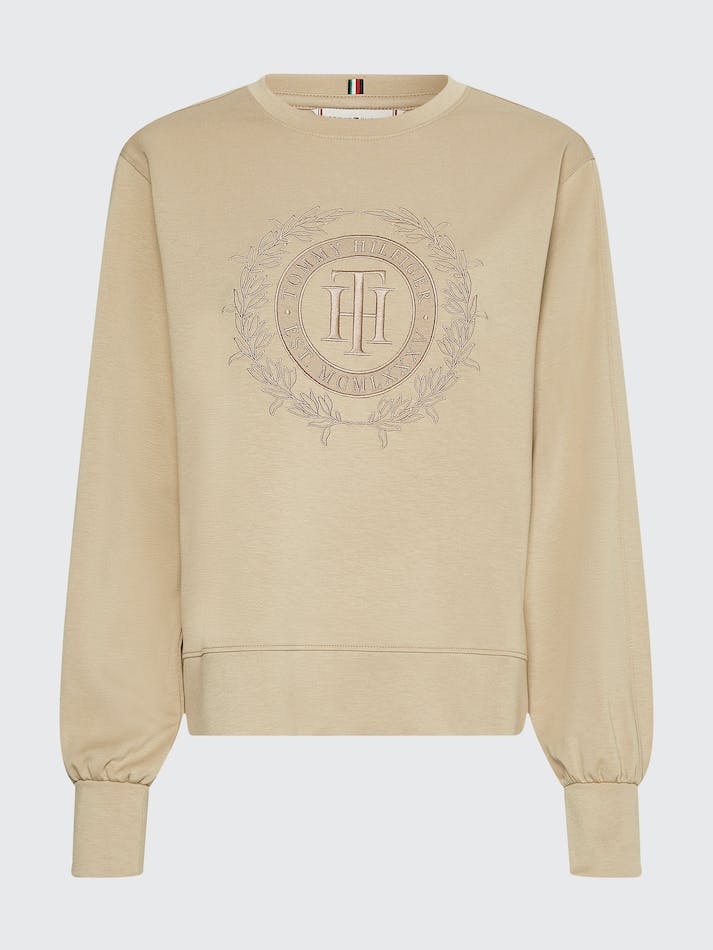 Tommy Hilfiger Curve Embroidery Women's Sweatshirt Beige | n9UXacAcKH1O