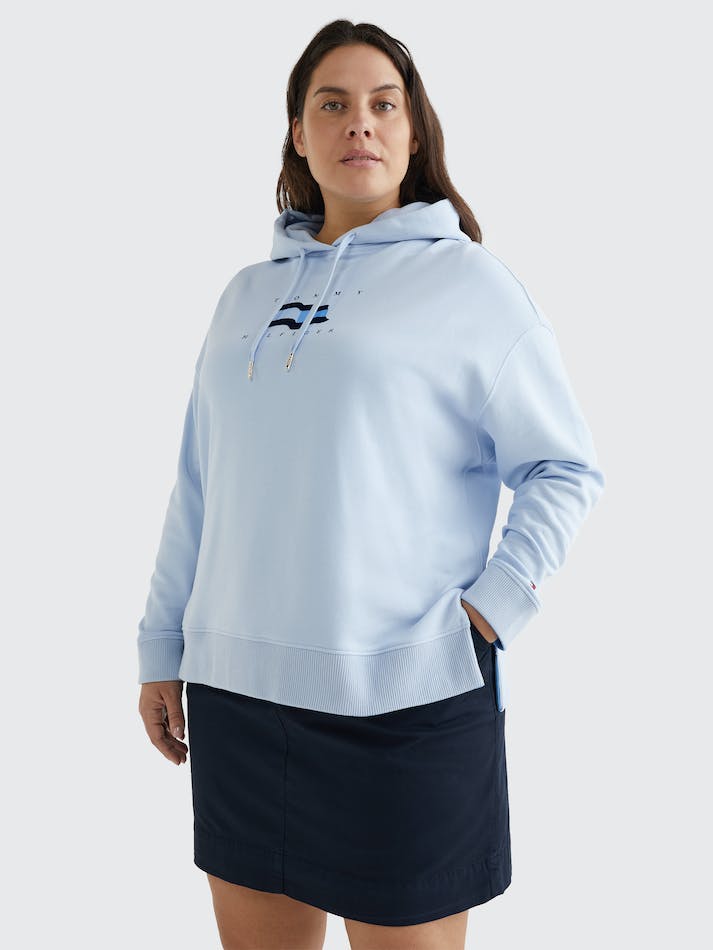 Tommy Hilfiger Curve Flag Detail Women's Sweatshirt Blue | 9jde2fiOeD48