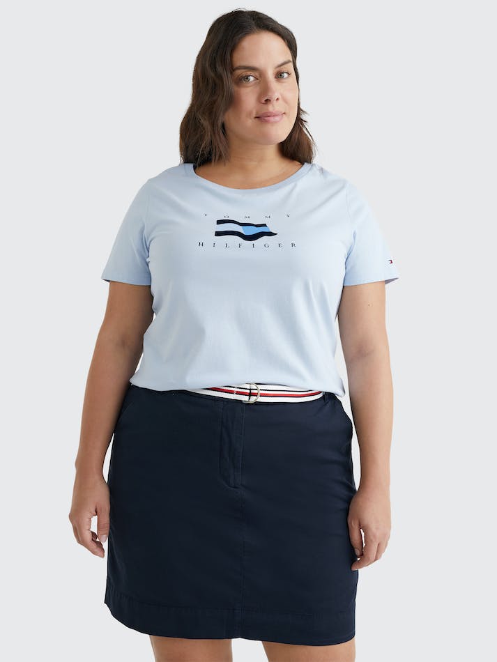 Tommy Hilfiger Curve Flock Flag Women's T Shirts Blue | ZxfsRlaZu2Bp