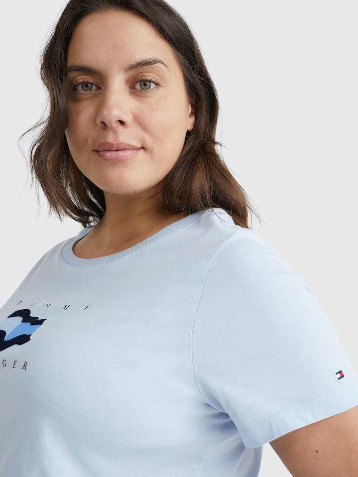 Tommy Hilfiger Curve Flock Flag Women's T Shirts Blue | ZxfsRlaZu2Bp